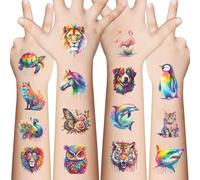 YiMinw Tatuajes temporales de animales de acuarela para niños, 90 estilos, temporales para niñas, niños, cuerpo, brazos, hombros, pegatinas, obsequios, cumpleaños infantiles, regalos de invitados