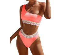 YIMISAN Conjunto de Bikini Acanalado para Mujer, Parte Superior de un Hombro con Cintura Media, Traje de baño de Dos Piezas, Coral Pink1, Large