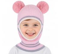 Yimomoyi Gorro de Invierno para niños, 3 en 1, con Orejeras y Protector de Cuello a Prueba de Viento, Gorro de Punto para niños y niñas de 2 a 5 años (Rosa)