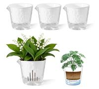 Yimomoyi Juego de 4 macetas para hierbas de cocina con sistema de riego, maceta grande con almacenamiento de agua transparente, maceta de albahaca, juego de macetas, color blanco