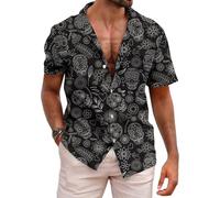 Yimoon Camisa hawaiana para hombre, divertida camisa mexicana, casual, con botones, manga corta, tropical, playa, verano, Cráneo, Medium
