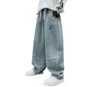 Yimutian Vaqueros Baggy Cargo para Niños, Pantalones Vaqueros con Cintura elástica, Jeans Rectos de Pierna Ancha, Pantalones Holgados para Primavera y otoño, Streetwear para Niños Azul A 160