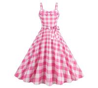 Yimuzche - Vestido de noche de cóctel vintage de enrejado rosa pin-up vestido de mujer retro Rockabilly años 50 sexy falda ocio boda fiesta ceremonia, a, M