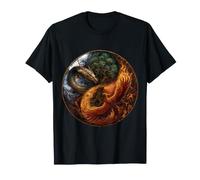 Yin y Yang Phoenix Vintage Dragón Árbol de la Vida Camiseta