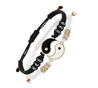 Yin Yan Pulsera de cuerda ajustable 2 piezas de pulseras a juego de cordón ajustable ajusta el tamaño de la pulsera, hecha a mano con cuerda, pulsera para mujer, hombre, adolescente, 30 cm, cordón, 30