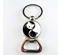 Yin Yang Abridor de botellas de gato negro y blanco, 8 diagramas, diseño mágico de Tai Chi, joyería hecha a mano de cristal vintage
