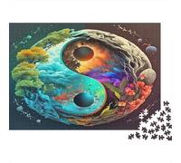 Yin-Yang Adult Jigsaw Puzzles Earth and Fire Yin-Yang Art for The Whole Family Women, Gifts for Men 70x50cm 1000pcs
