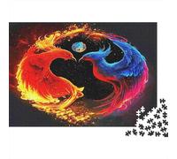 Yin-Yang Adult Jigsaw Puzzles Red and Blue Phoenix Yin-Yang for The Whole Family Women, Gifts for Men 70x50cm 1000pcs