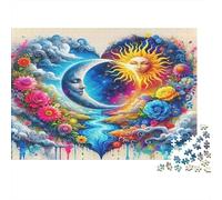 Yin-Yang Adult Jigsaw Puzzles Sun and Moon with Flowers for The Whole Family Women, Gifts for Men 38x26cm 1000pcs