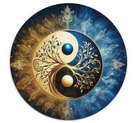 Yin Yang Árbol de la Vida Puzzle de 1000 Piezas Redondo de Papel Puzzle para Adultos Naturaleza Simbólica Dualidad Arte Decoración y Relajación