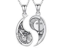 Yin Yang - Collar de plata de ley con 2 colgantes de cadena para parejas, BFF, TaiChi, regalo para mujeres y hombres, Plata esterlina, No es una piedra preciosa