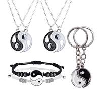 Yin Yang Collar Pulsera TAIZER 8PCS Colgante Tai Chi Pareja Pulseras Cordón Ajustable Rompecabezas Colgante Collar Cadena Negro Blanco Hombre Mujer Novio Novia Amistad Recuerdo San Valentín Regalo