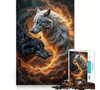 Yin Yang︰ Dos Lobos en un círculo de Fuego Rompecabezas para Adultos 1000 Piezas Desarrollo de la Memoria Diversión Ajuste Estable Sin Piezas Que se muevan Diversión compacta para el Tiempo