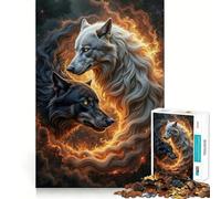 Yin Yang︰ Dos Lobos en un círculo de Fuego Rompecabezas para Adultos de 1000 Piezas Juego de concentración Mental Manualidad de Corte de Alta precisión Actividad con los Seres