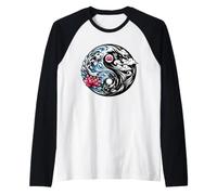 Yin Yang Koi Fish and Dragon Lotus Wave Zen símbolo japonés Camiseta Manga Raglan