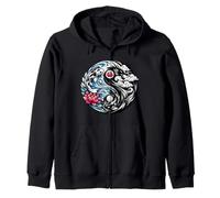 Yin Yang Koi Fish and Dragon Lotus Wave Zen símbolo japonés Sudadera con Capucha