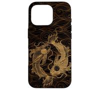 Yin Yang Koi Fish and Japanese Waves Madera Grabado Vintage Carcasa para iPhone 16 Pro
