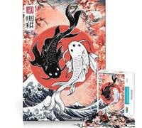 Yin Yang Koi Fish Japan Teenagers Rompecabezas de 1000 Piezas Juego de Memoria Divertido con componentes Resistentes y de Corte Limpio Juego portátil Ideal para Viajes (38x26cm)