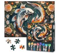 Yin-Yang Koi Harmony Puzzles, Lucky Koi - Rompecabezas de 1000 piezas de gran formato para adultos y familias, rompecabezas de 1000 piezas de hermosas flores vibrantes obras de arte Tamaño: 70 x 50 cm