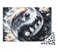 Yin Yang Pez Koi Puzzle de 1000 Piezas Flor de Loto Puzzle para Adultos Relajación Conciencia Familia Regalo 52x38cm/1000pcs