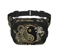 Yin Yang - Riñonera de moda con estampado de dragón y tigre con correa ajustable, Negro -, Talla única
