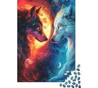 Yin Yang Wolves Rompecabezas Fire Ice Art 1000 Piezas Papel Reciclado para Adultos Rompecabezas Divertido Y Desafiante Juego Familiar Excelente Idea De Regalo 52x38cm/1000pcs