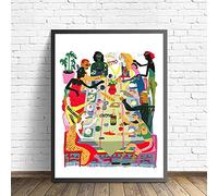 Yinaa Cena familiar feliz Impresión en lienzo Pinturas Cocina Comida Vino Carteles Arte de la pared Imagen Comedor Decoración del hogar 50x70cmx1pcs sin marco