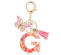 YINANLIN Llavero con letra inicial, bonito llavero de mariposa con lentejuelas rosas, resina del alfabeto, llavero con nombre y borla para mujer, rosado-G , General