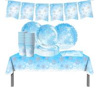YINcrinx 62PCS Frozen Party Tableware Set, Cumpleaños de la bandera de cola de pescado de decoración, copos de nieve de cumpleaños vajilla para niños fiesta de cumpleaños