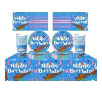 YINcrinx Juego de vajilla para fiestas de cumpleaños con temática Stitch de 62 piezas, ideal para celebrar los cumpleaños de los niños, que incluye banderines, platos, vasos, servilletas y manteles