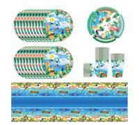 YINcrinx Vajilla hawaiana para fiestas en la playa, incluye platos, tazas, manteles, servilletas, adecuada para picnics al aire libre, fiestas de cumpleaños, baby shower, hasta 20 invitados