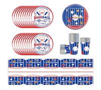 YINcrinx Vajilla para fiestas con temática de béisbol, incluyendo platos, tazas, manteles, servilletas, adecuado para picnics al aire libre, fiestas de cumpleaños, baby showers, hasta 20 invitados