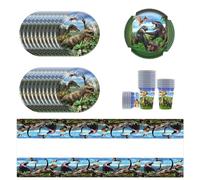 YINcrinx Vajilla para fiestas de Dinosaur World, que incluye platos, tazas, manteles y servilletas, adecuada para picnics al aire libre, fiestas de cumpleaños, baby showers, hasta 20 invitados