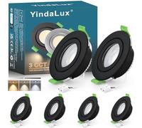 YindaLux 6x Foco empotrable LED 230V IP65 Regulable 5W 550LM Spot de techo 2700K 4000K 6000K Negro Plano Spot LED 230V Taladro 68mm Luz empotrada para baño GU10 Spots empotrable para Baño Salón