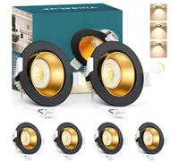 YindaLux 6X Focos LED Empotrables 230V No Regulables, 5W 550LM 4000K Blanco Neutro, Corte 75-80mm, Foco Orientable IP44, Reflector Profundo Antideslumbrante, Módulo Reemplazable, Negro Oro