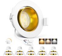 YindaLux 6x Focos LED empotrables 230V regulables 5W Focos empotrables orientables 3000K/4000K/6500K Foco LED IP44 Luces empotrable Blanco Oro Aluminio para baño salón, Corte 75-80mm