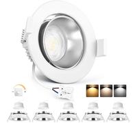YindaLux 6x Focos LED empotrables 230V regulables 5W Focos empotrables orientables 3000K/4000K/6500K Foco LED IP44 Luces empotrable Blanco Plata Aluminio para baño salón, Corte 75-80mm