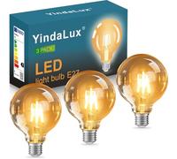 YindaLux Bombilla LED E27 Blanco Cálido 2700K - Lámpara de Filamento Vintage Edison - 4W ≈ 40W - Lámpara Retro Energética - Pack de 3 G95 No Dimmerable - Iluminación Decorativa para Hogar, Café, Bar