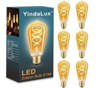 YindaLux Bombilla LED E27 Luz calida, 4W Bombilla E27 Vintage Edison 2200K Blanco Cálido Bombillas Decorativas Ambar Bulb para Decoracion Hogar, Cafés, Bar, No Regulable, Pack de 6 (ST64)