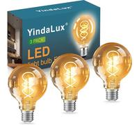 YindaLux Bombilla LED E27 Luz calida, 4W Bombilla E27 Vintage Edison 2200K Blanco Cálido Bombillas Decorativas Ambar Bulb para Decoracion Hogar, Cafés, Bar, No Regulable, Pack de 3 (G80)