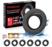 YindaLux Downlight LED Regulable, IP44 5W Focos Empotrable 3000K 4000K 6500K, 68mm Giratorio, Ojos de Buey para Baño Salón, Negro 6 Pack