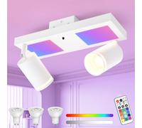 YindaLux Lámpara Techo Focos Giratorios GU10, RGB 17W 2300LM Foco de Techo con Mando a Distancia, Blanco Plafón de con 2 Focos con Luz Inferior 7W+2x5W GU10 para Salon