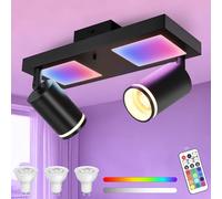 YindaLux Lámpara Techo Focos Giratorios GU10, RGB 17W 2300LM Foco de Techo con Mando a Distancia, Negro Plafón de con 2 Focos con Luz Inferior 7W+2x5W GU10 para Salon