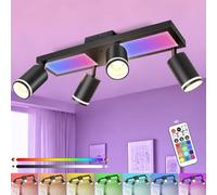 YindaLux Lámpara Techo Focos Giratorios GU10, RGB 30W 3600LM Foco de Techo con Mando a Distancia, Negro Plafón de con 4 Focos con Luz Inferior 10W+4x5W GU10 para Salon