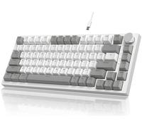 YINDIAO Ajazz AK820 Teclado Mecánico con Perilla,Diseño 75% ANSI,81 Teclas,Teclado para Juegos con Cable,5 Espumas Absorbentes de Sonido,Hot-swap,Interruptor Lineal,Luz Blanca,para PC,MAC(Gris&Blanco)