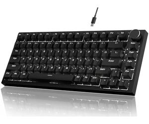YINDIAO Ajazz AK820 Teclado Mecánico con Perilla,Diseño 75% ANSI,82 Teclas,Teclado para Juegos con Cable,5 Espumas Absorbentes de Sonido,Hot-Swap,Interruptor Rojo,Luz Blanca Hielo,para PC,Mac (Negro)