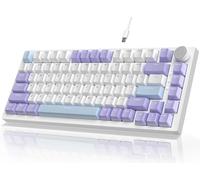 YINDIAO AK820 Teclado Mecánico con Perilla,Diseño 75% ANSI,82 Teclas,Teclado para Juegos con Cable,5 Espumas Absorbentes de Sonido,Hot-Swap,Interruptor Lineal,Luz RGB,para PC,Mac (Púrpura)