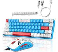 YINDIAO T8 60% RGB Juego de Teclado y Mouse para Juegos+Cable USB C en Espiral,Teclado Mecánico con Cable,US Layout,Compacto TKL de 68 Teclas,Mouse de Nido de Abeja,hasta 6400 dpi,para PC PS5,Azul