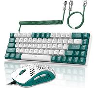 YINDIAO T8 60% RGB Juego de Teclado y Mouse para Juegos+Cable USB C en Espiral,Teclado Mecánico con Cable,US Layout,Compacto TKL de 68 Teclas,Mouse de Nido de Abeja,hasta 6400 dpi,para PC PS5,Verde