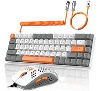 YINDIAO T8 60% RGB Juego de Teclado y Mouse para Juegos+Cable USB C en Espiral,Teclado Mecánico con Cable,US Layout,68 Teclas,Mouse de Nido de Abeja,hasta 6400 dpi,para PC PS5,Gris Claro